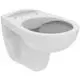 Weißes WC mit Rundbecken von Ideal Standard, ohne Spülkasten. Auf der Oberseite sind zwei Löcher, möglicherweise für eine weitere Befestigung oder Armatur.